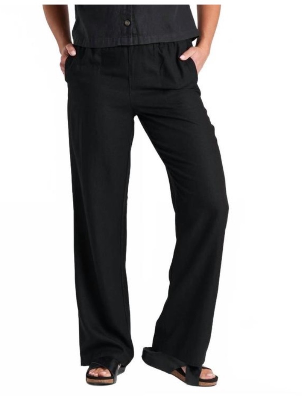 KUHL Women’s Fresco Pants Black Wide-Leg Pull-on Linen Blend Size Medium Regular